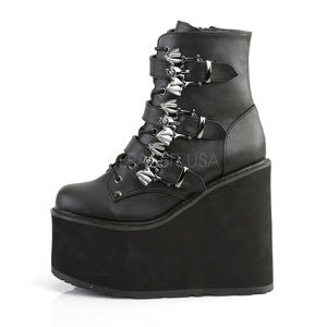 Goth Wedge Platform Bat Buckle Lace Up Ankle Boots